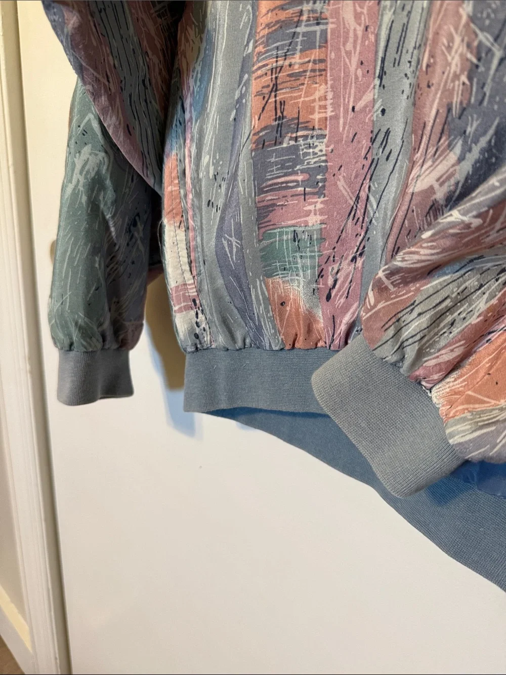 Vintage Silk Blend Long Sleeve Windbreaker V-Neck Sweater Retro M Golf